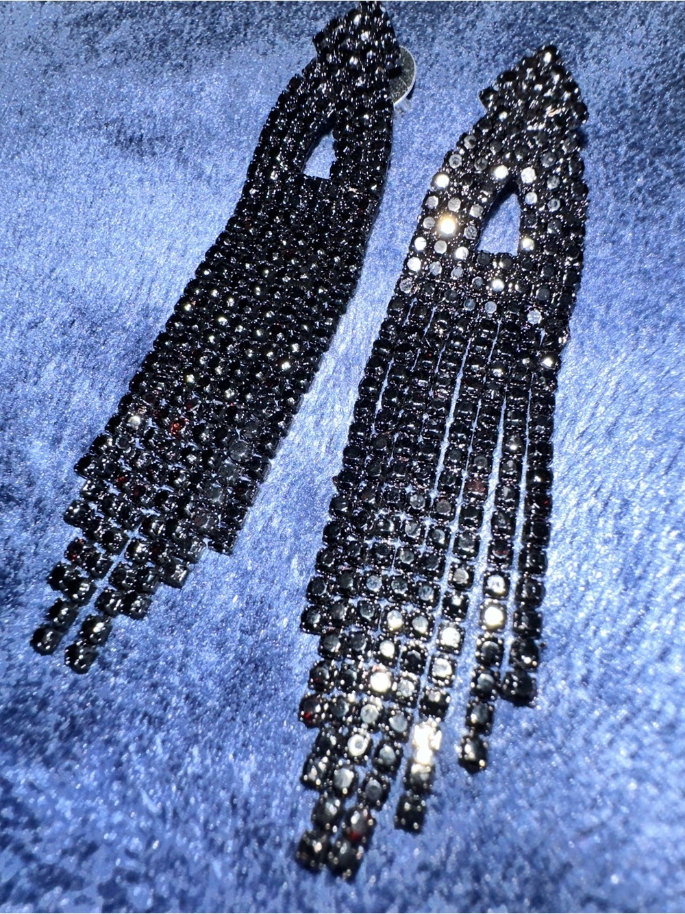 Black Rhinestone Fringe Drop Earrings - Women's Jewelry
